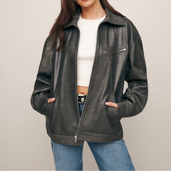 NWT Reformation Gray Leather Jacket - Picture 5 of 7